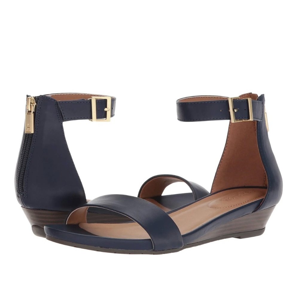 Kenneth Cole Reaction Women's Great Viber Ankle Strap Wedge Sandals Navy Size 6